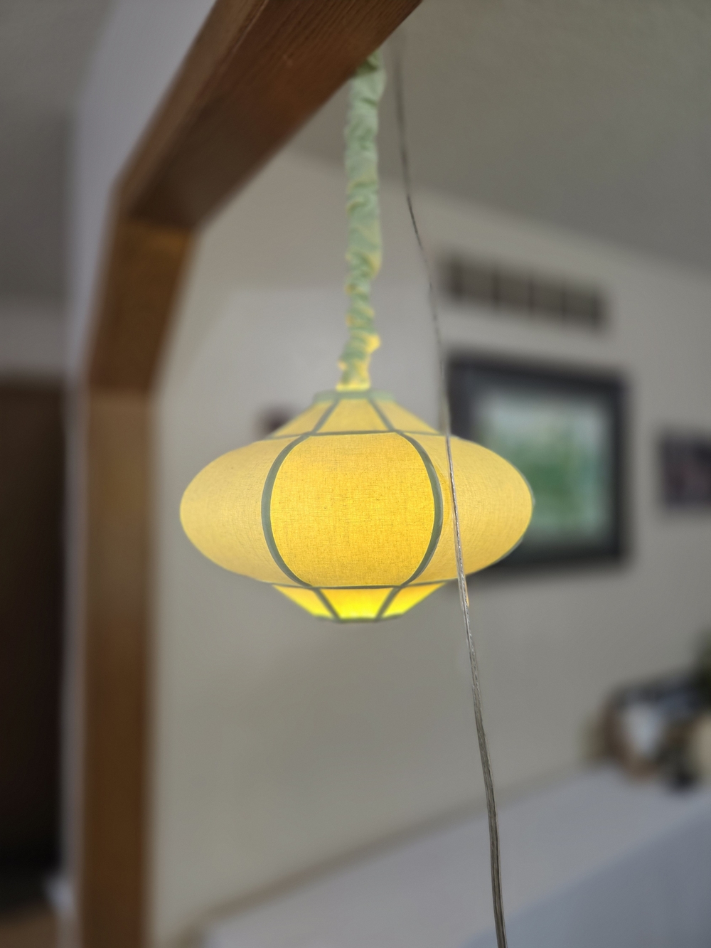 Light Green Fabric Pendant Lantern Light -Retro Home Accents